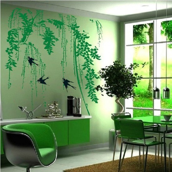 swallow and willow tree green fresh house wall decal | wall stickers