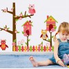 Tree Wall Sticker with Fence, Owls and Birdcage