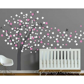 Large Cherry Blossom Trees Wall Stickers with Birds